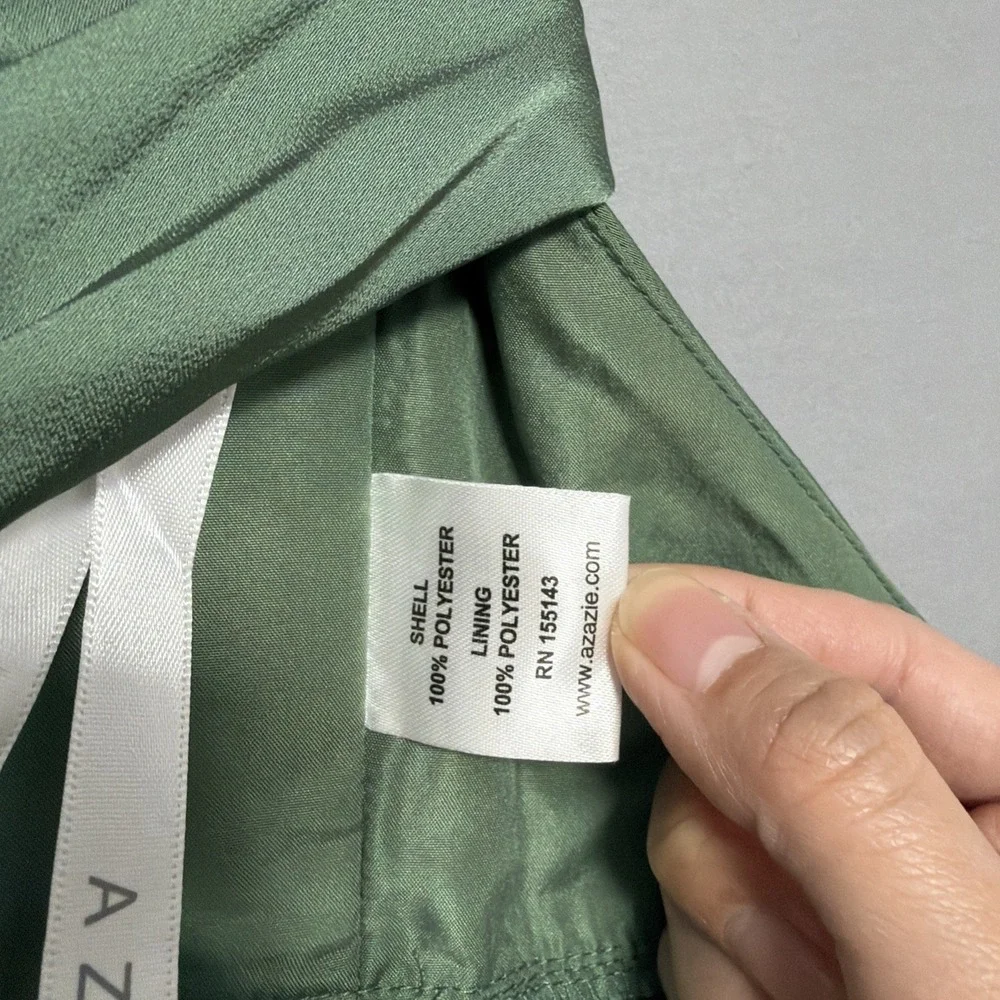 Azazie Womens Strapless Cowl Neck Satin Sage Green High‎ Slit Maxi Dress Gown A4